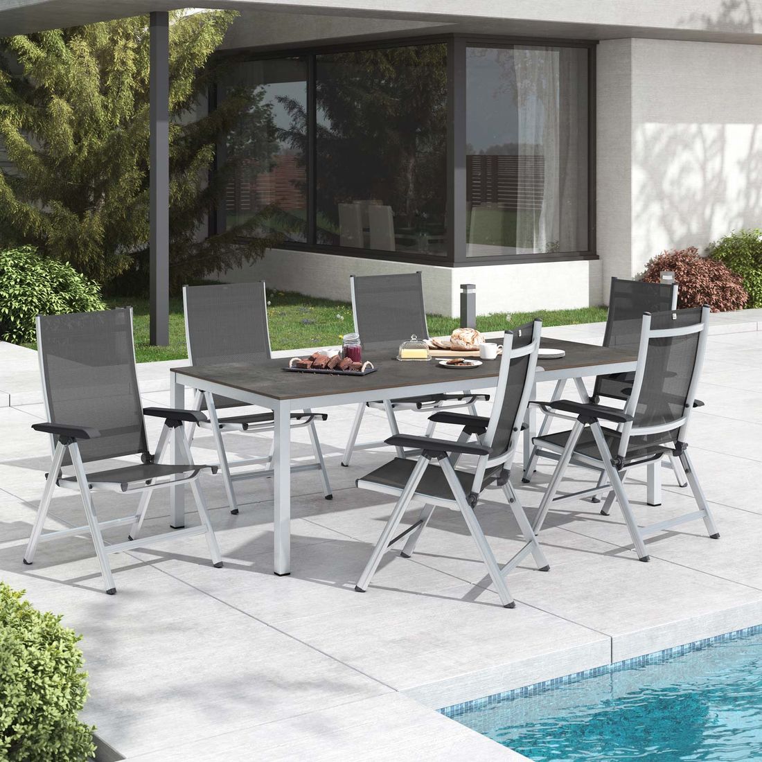 Kettler Basic Plus Gartenmöbel-Set L verstellbar (6 Plätze) Tisch 220x100cm