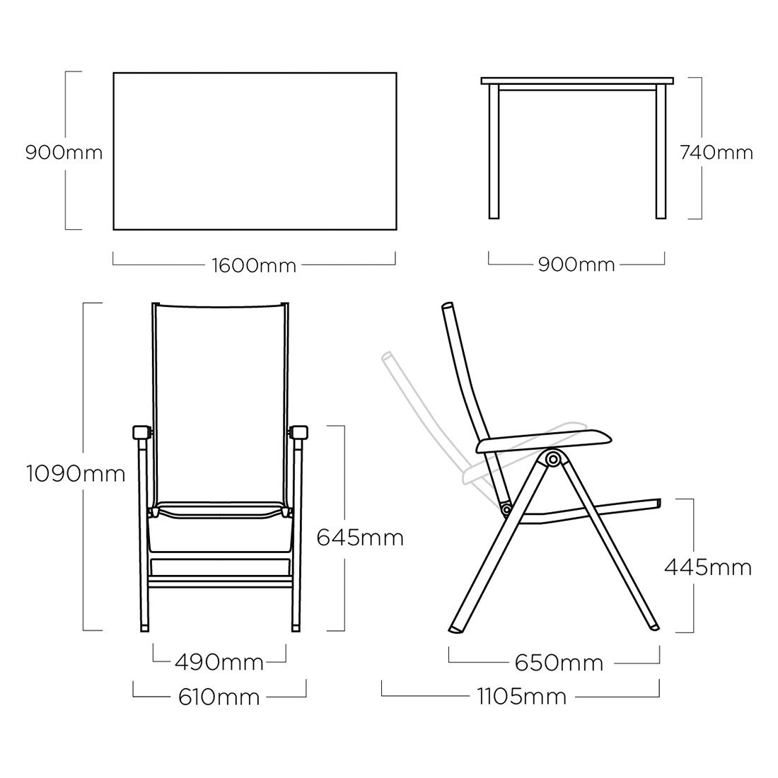 Kettler Basic Plus Gartenmöbelset 5-tlg. + Tisch 160x90cm