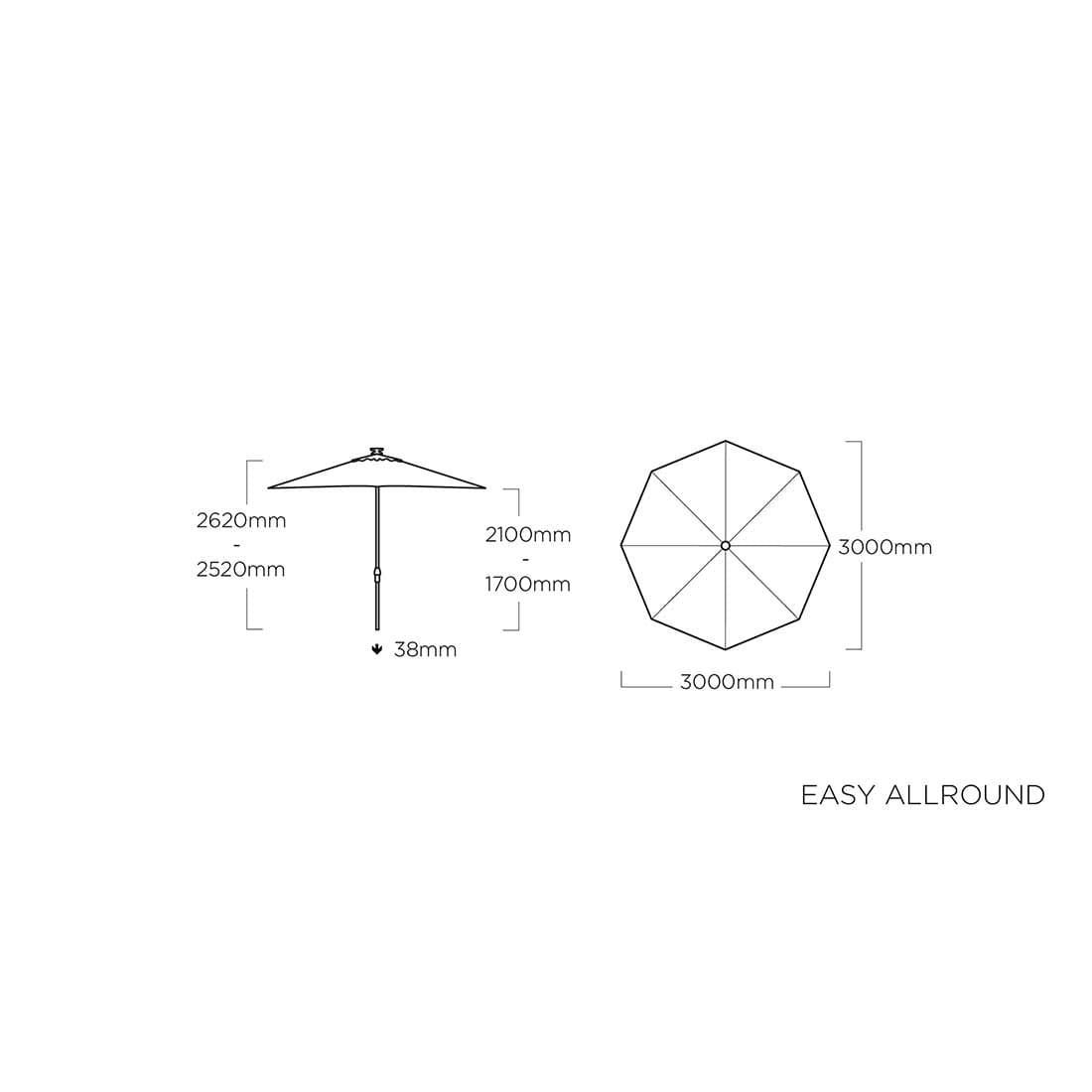 Kettler Easy Allround LED Stockschirm Ø300cm Aluminium/Polyester