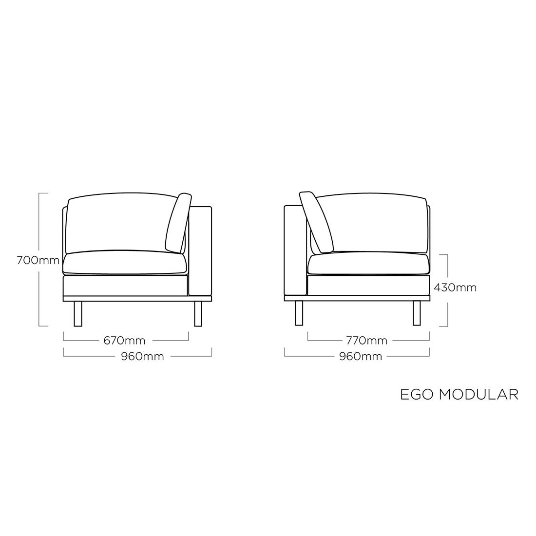 Kettler Ego Modular Eck-/Endmodul Aluminium/Sunbrella
