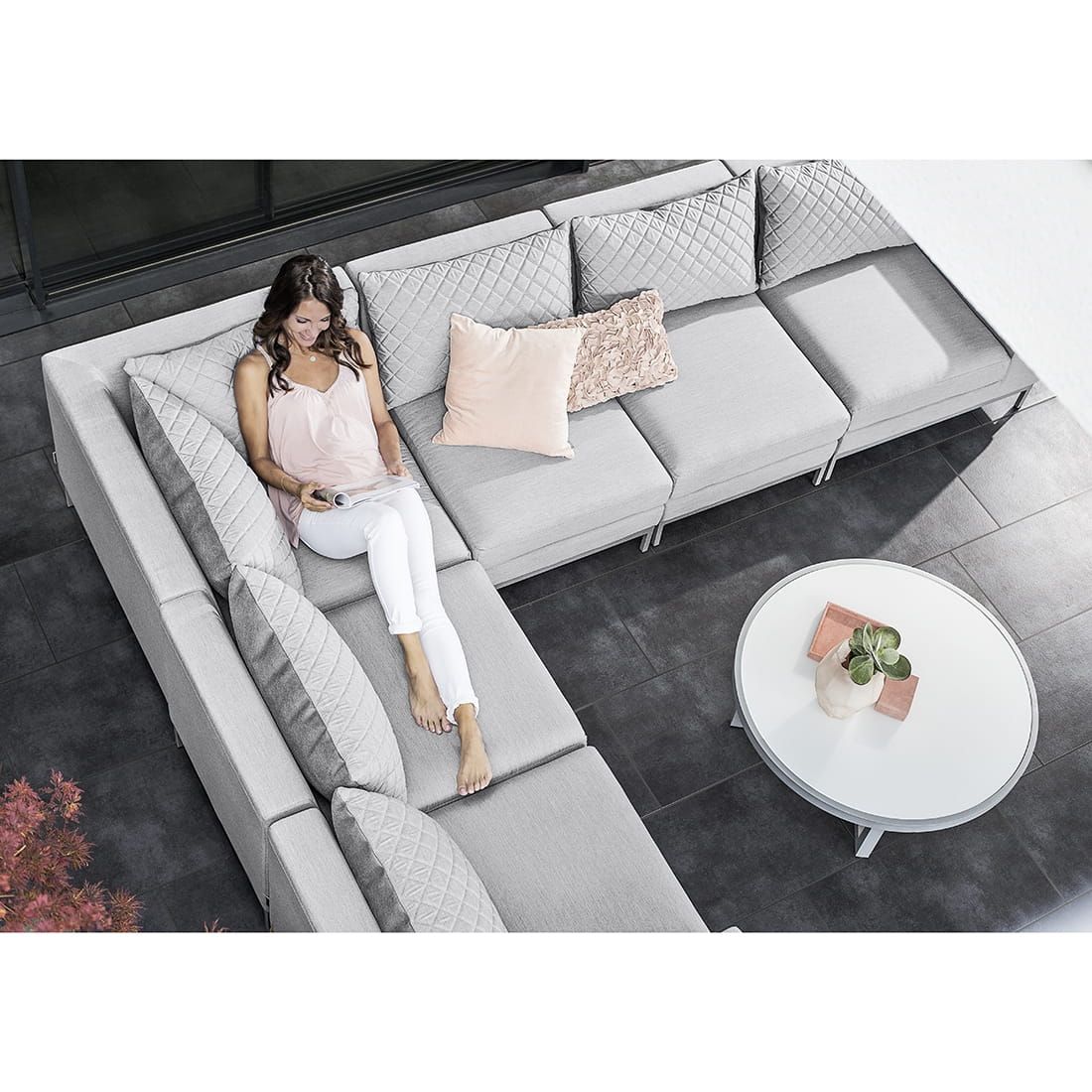 Kettler Ego Modular Ecklounge 5tlg Loungtisch Ø92cm Sunbrella