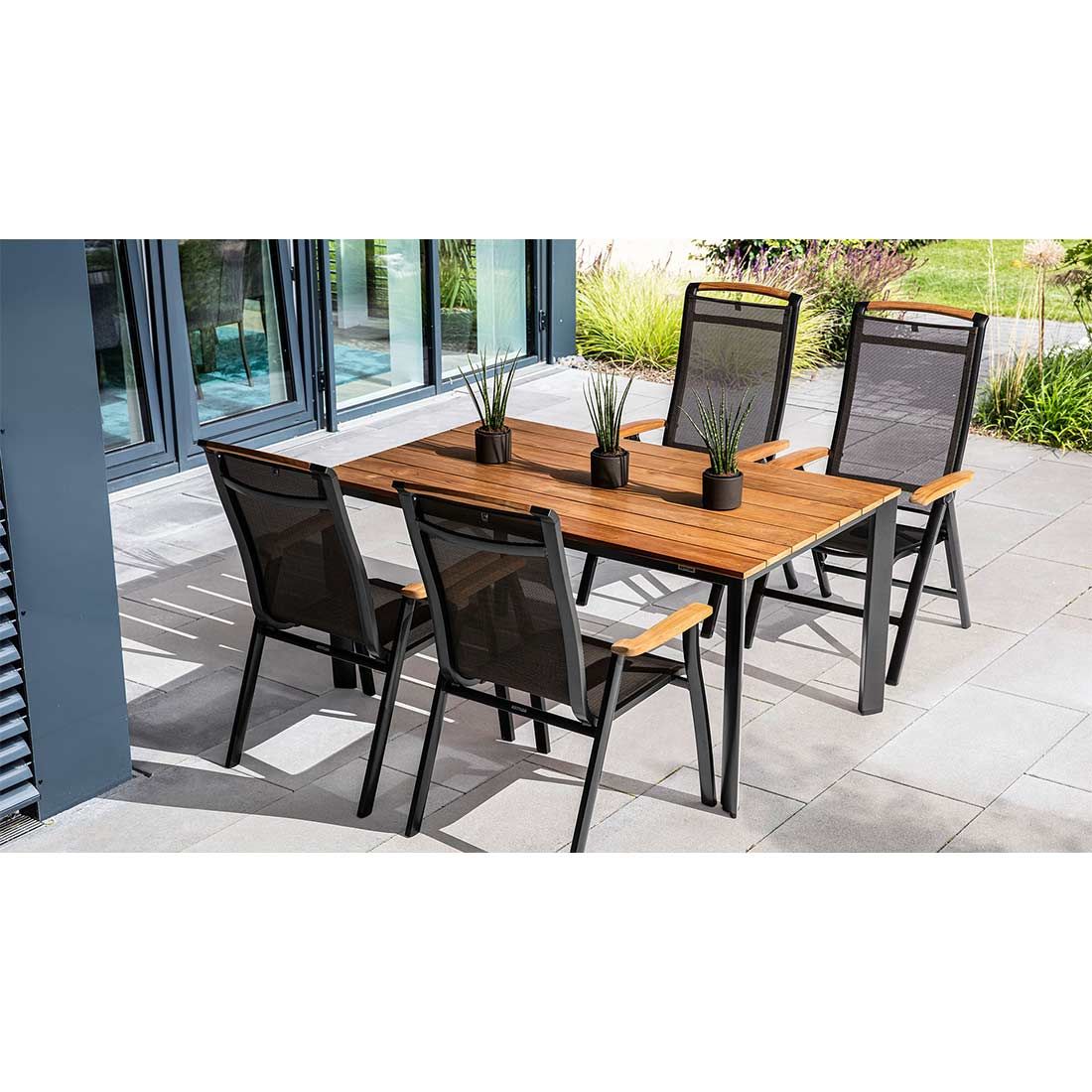 Kettler Memphis Klappsessel Aluminium/Textilene mit Teak-Armlehnen