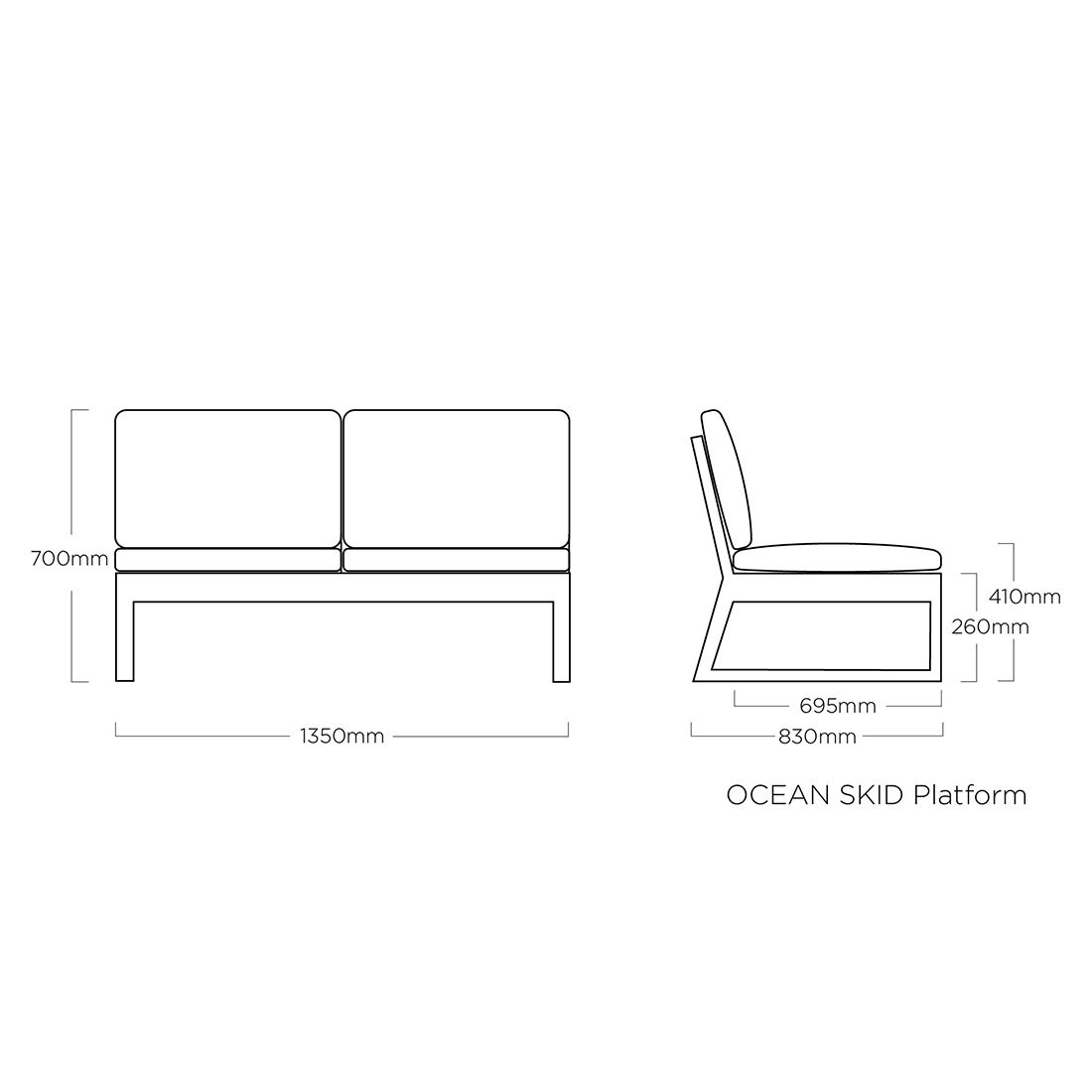Kettler Ocean Skid Platform 2-Sitzersofa Aluminium/Agora