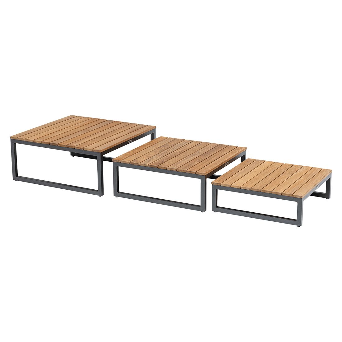 Kettler Ocean Skid Platform Loungetisch 3er-Set Aluminium/Teak