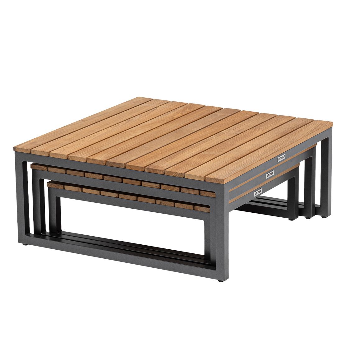 Kettler Ocean Skid Platform Loungetisch 3er-Set Aluminium/Teak