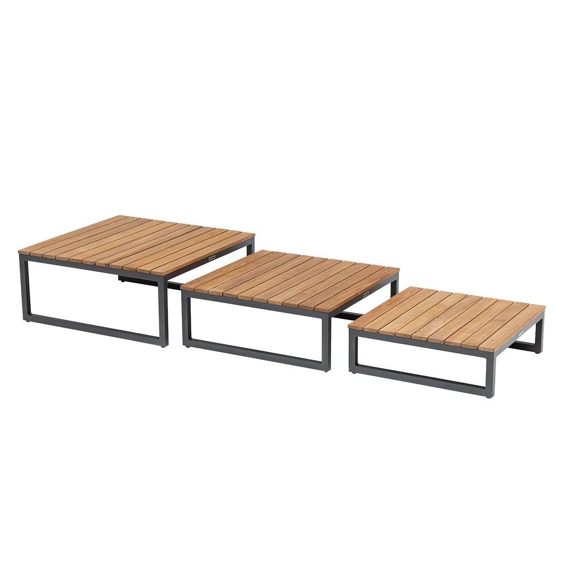 Kettler Ocean Skid Platform Loungetisch 3er-Set Aluminium/Teak