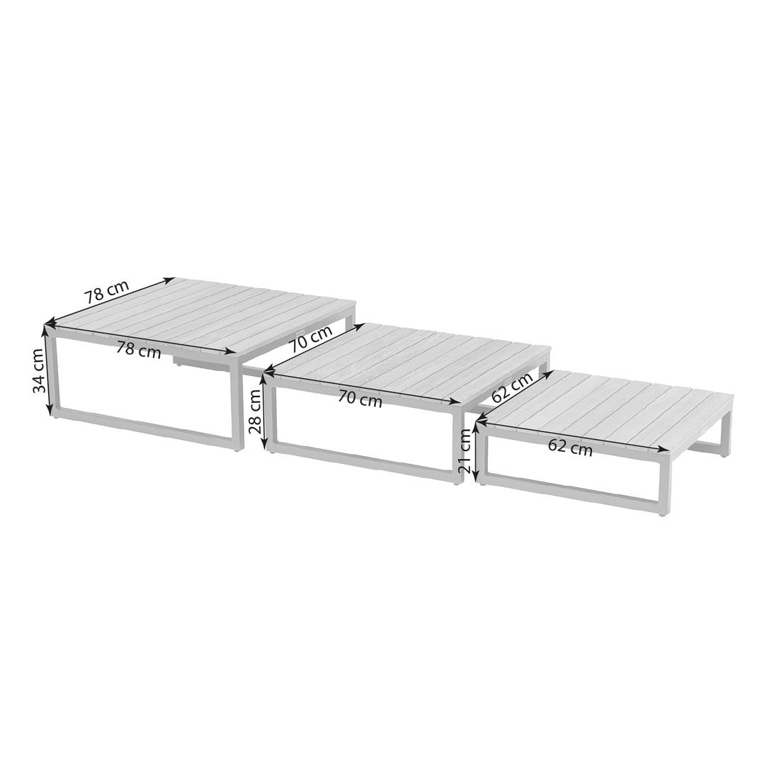 Kettler Ocean Skid Platform Loungetisch 3er-Set Aluminium/Teak