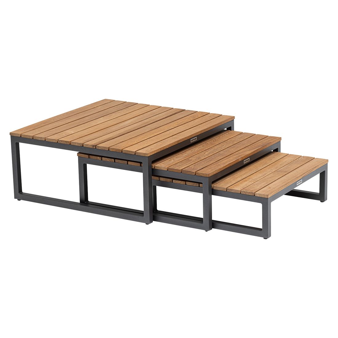 Kettler Ocean Skid Platform Loungetisch 3er-Set Aluminium/Teak