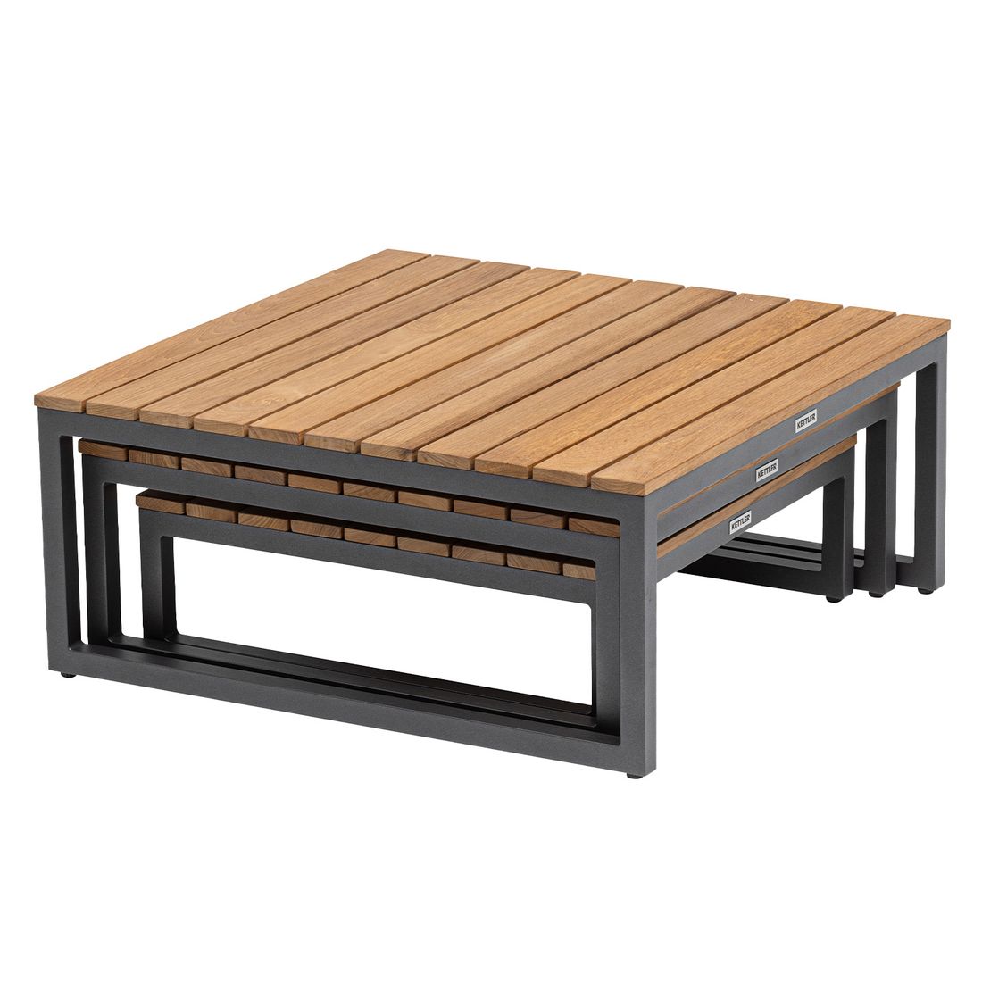 Kettler Ocean Skid Platform Loungetisch 3er-Set Aluminium/Teak