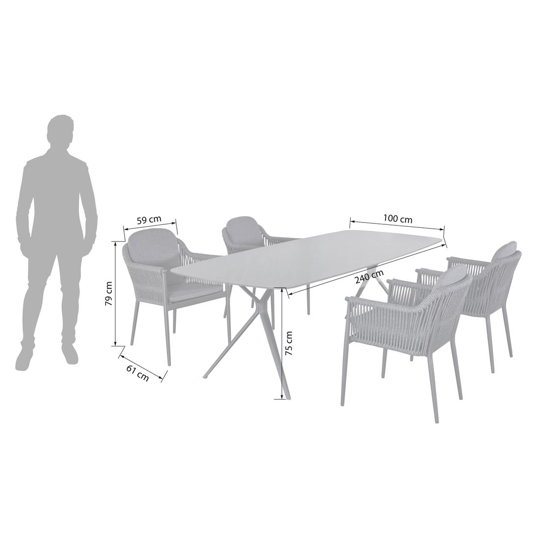 LC Garden Bari Gartenmöbel-Set M (4 Plätze) Tisch 180x90cm