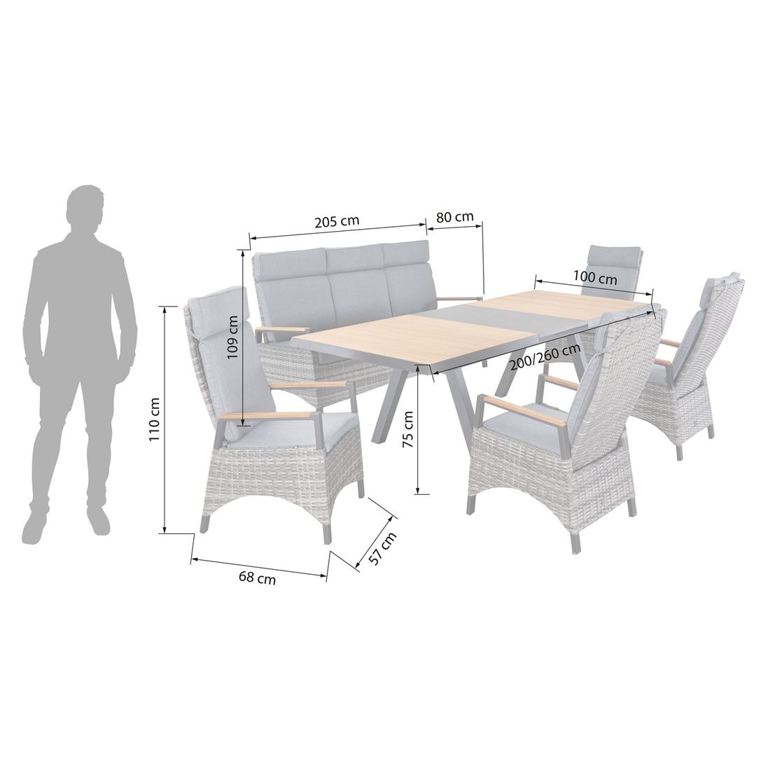 LC Garden Keramo Gartenmöbel-Set L (7 Plätze) Tisch 200/260x100cm