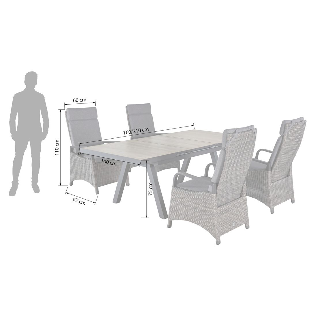 LC Garden Komido Gartenmöbel-Set M verstellbar (4 Plätze) Tisch 160/210x100cm