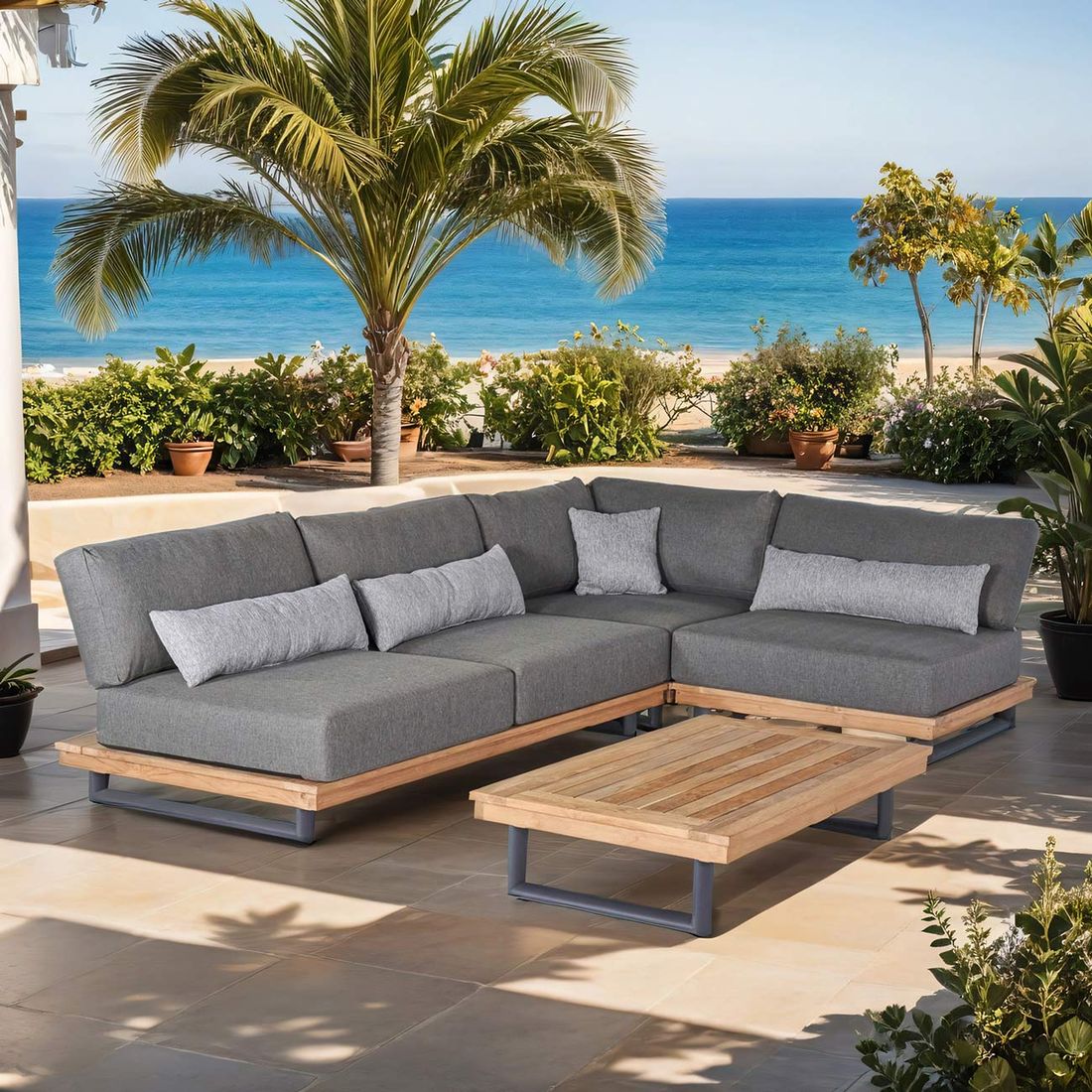 LC Garden Riviona Ecklounge Edelstahl/Teak/Sunproof