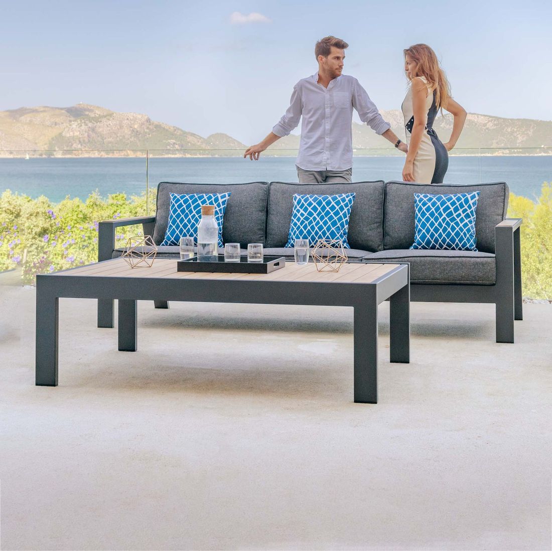 LifestyleGarden Palau Loungeset 2-tlg Tisch 143x80cm Aluminium/Olefin/Teak