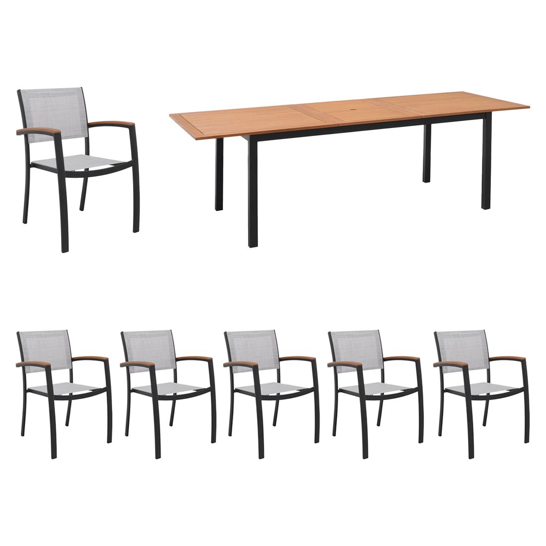 LifestyleGarden Ragusa Gartenmöbel-Set L (6 Plätze) Tisch 180/240x100cm