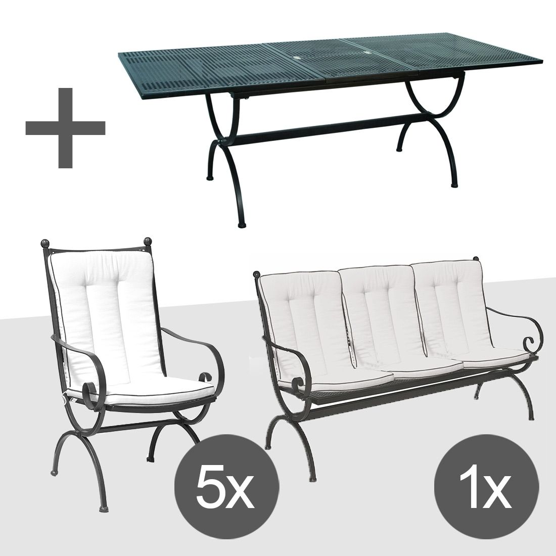 MBM Romeo Elegance Gartenmöbel-Set XL (8 Plätze) Tisch 165/215x100cm