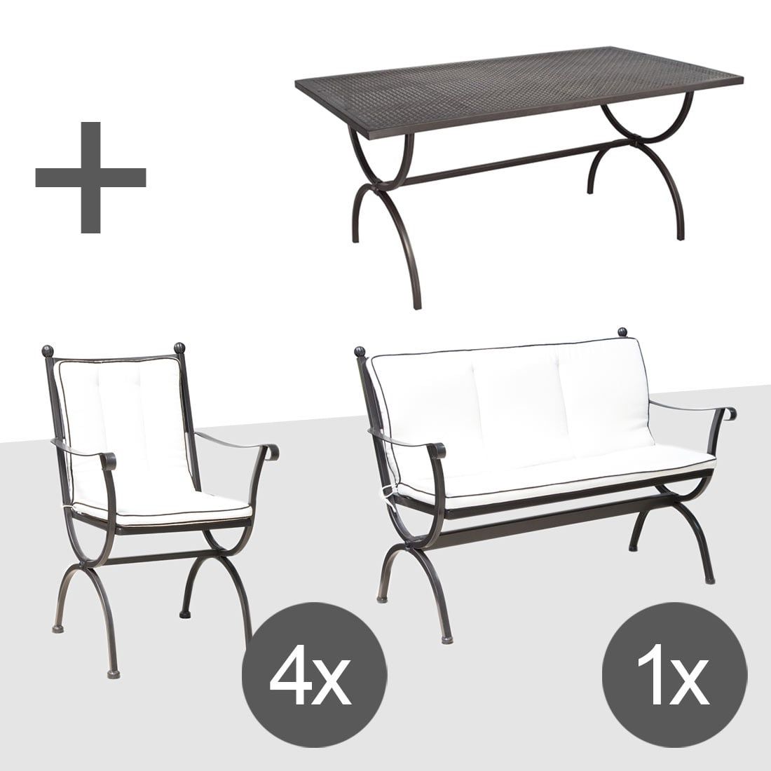 MBM Romeo Gartenmöbel-Set L (7 Plätze) Tisch 125x75cm