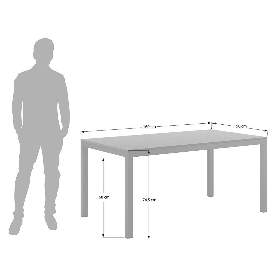 MWH Elements Gartenmöbel-Set 5-tlg. mit Tisch 160x90cm