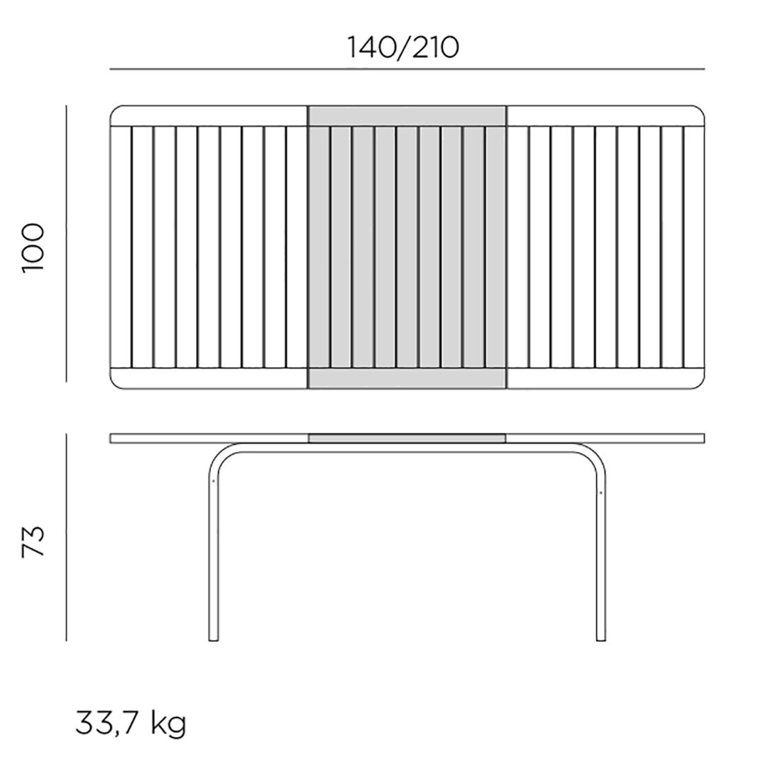 Nardi Alloro Ausziehtisch 140/210x100 cm Aluminium/Kunststoff