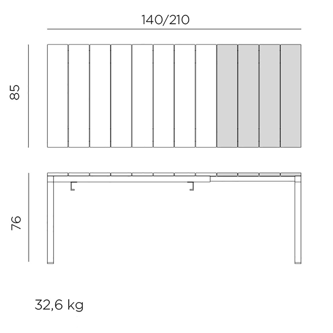 Nardi Rio Ausziehtisch 140/210x85x76 Aluminium/Kunststoff