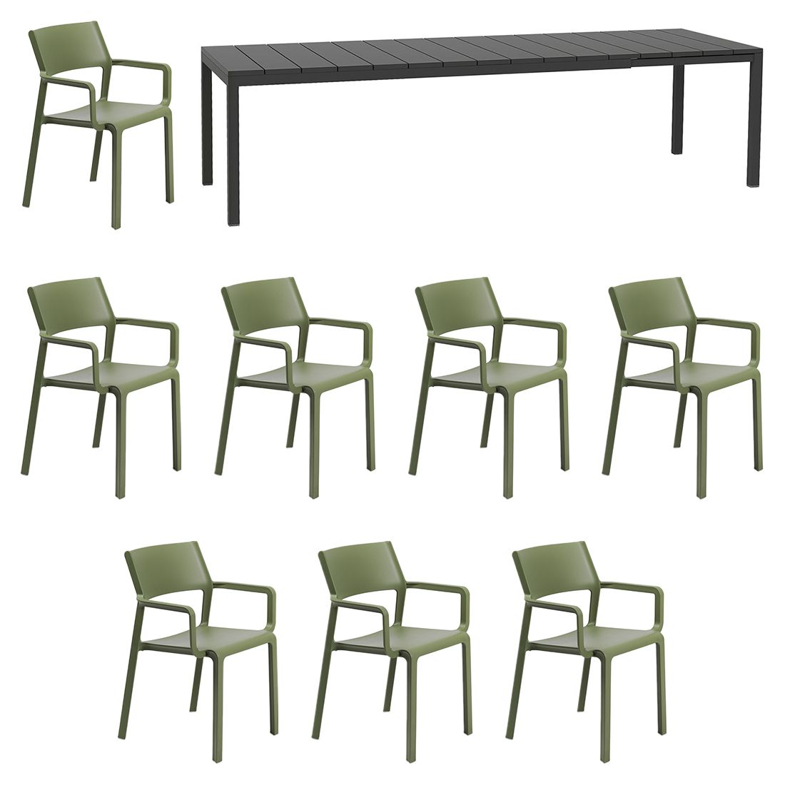 Nardi Trill Gartenmöbel-Set 9-tlg. + Tisch 210/280x100cm