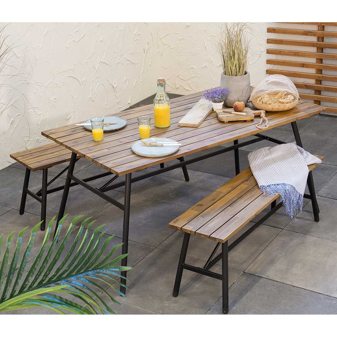 Outdoor Living Poznan Gartenmöbel-Set Tisch 160x83,5cm Eisen/Akazie