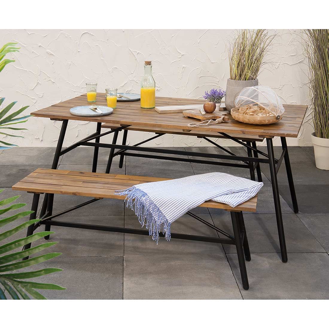 Outdoor Living Poznan Gartenmöbel-Set Tisch 160x83,5cm Eisen/Akazie