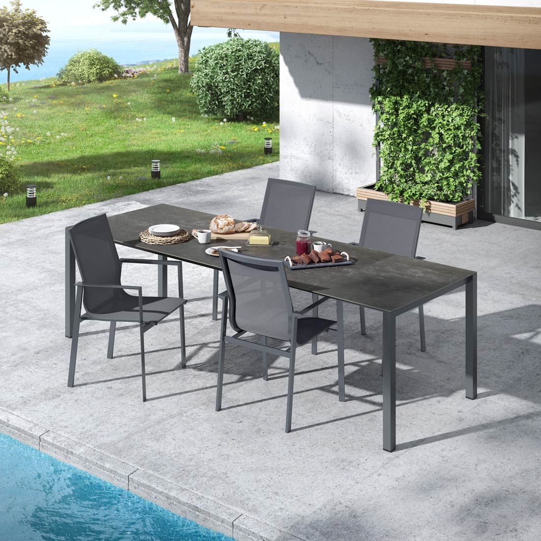OUTLIV. Atlanta Gartenmöbel-Set M (4 Plätze) Tisch 160/217/267x91cm