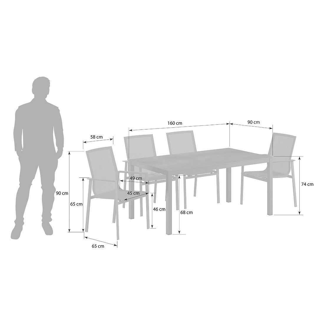 OUTLIV. Atlanta Gartenmöbel-Set 5-tlg. Tisch 160x90cm