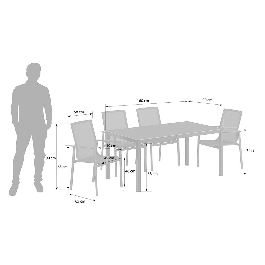 OUTLIV. Atlanta Gartenmöbel-Set M (4 Plätze) Tisch 160x90cm
