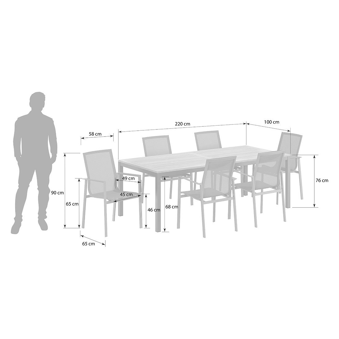OUTLIV. Atlanta Gartenmöbel-Set L (6 Plätze) Tisch 220x100cm