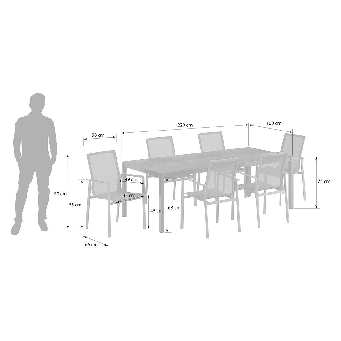 OUTLIV. Atlanta Gartenmöbel-Set L (6 Plätze) Tisch 220x100cm