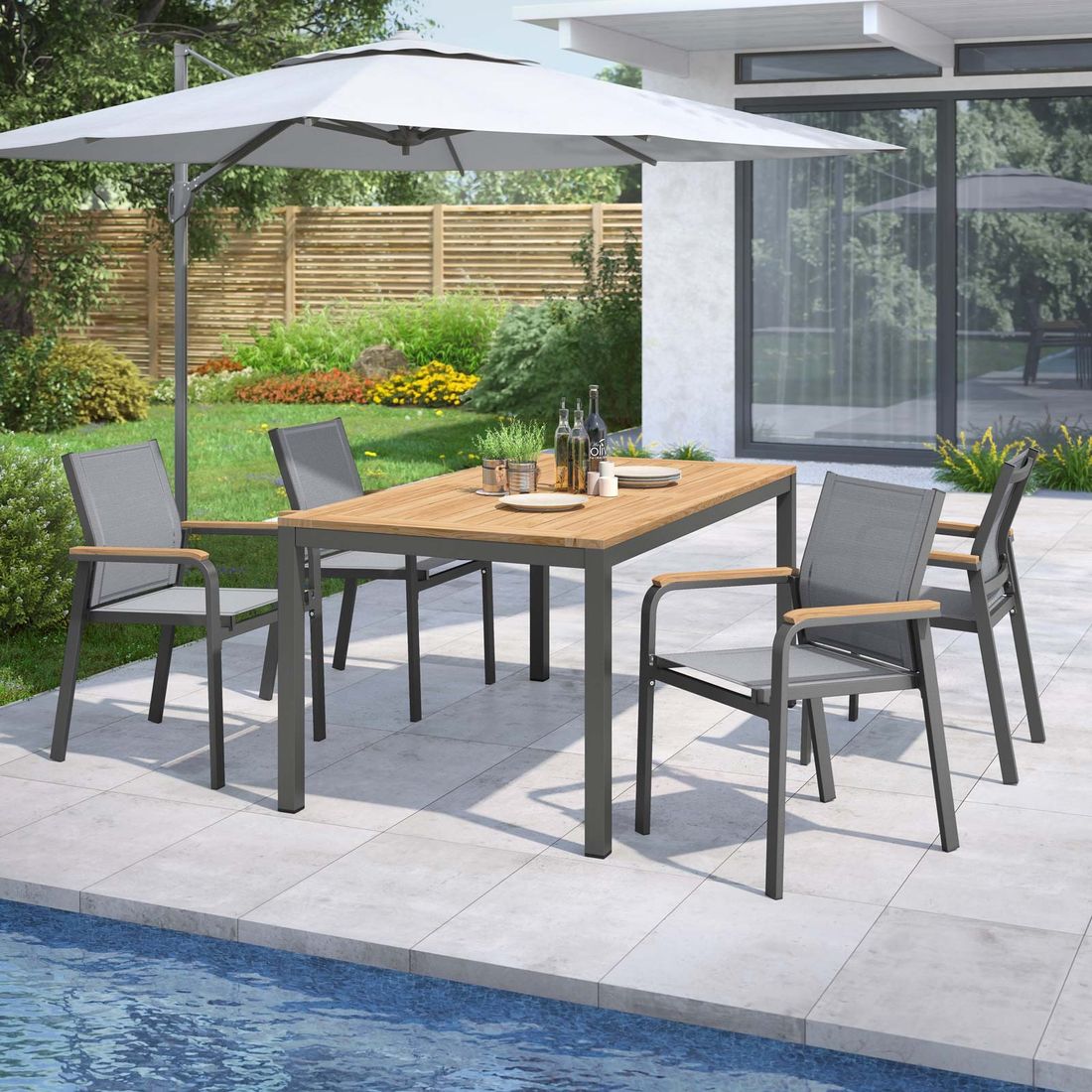 OUTLIV. Florenz Gartenmöbel-Set M (4 Plätze) Tisch 160x90cm