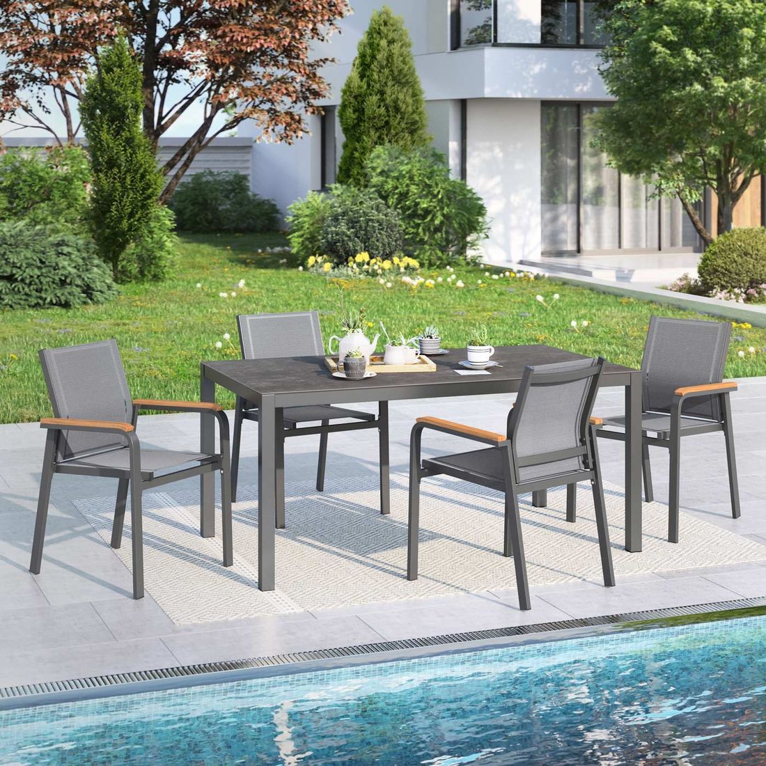 OUTLIV. Florenz Gartenmöbel-Set M (4 Plätze) Tisch 160x90cm