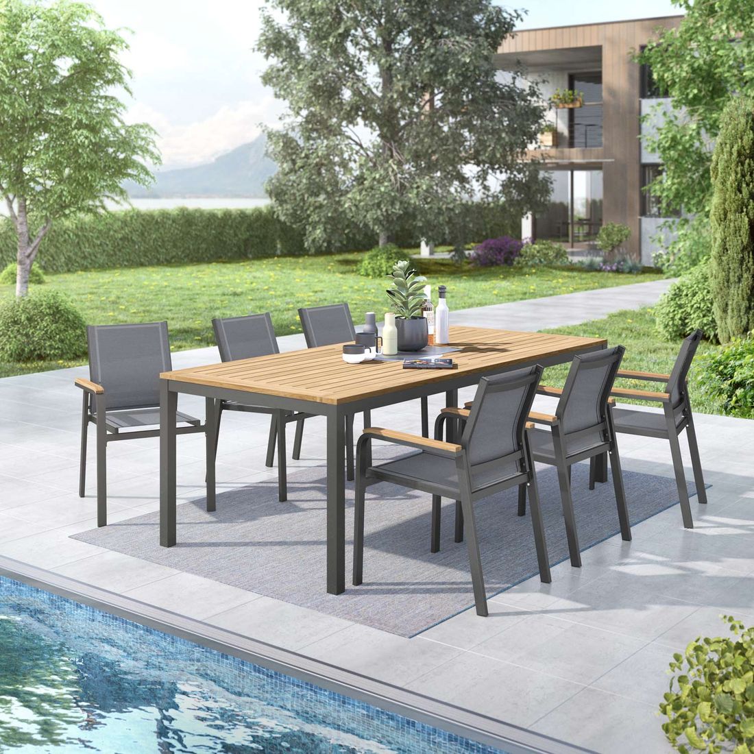 OUTLIV. Florenz Gartenmöbel-Set L (6 Plätze) Tisch 220x100cm