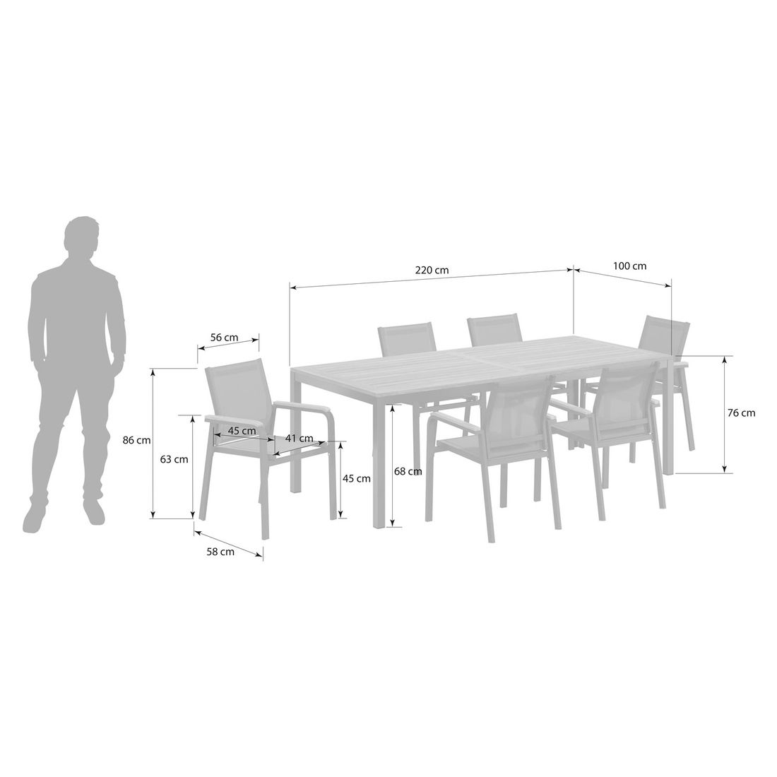 OUTLIV. Florenz Gartenmöbel-Set L (6 Plätze) Tisch 220x100cm