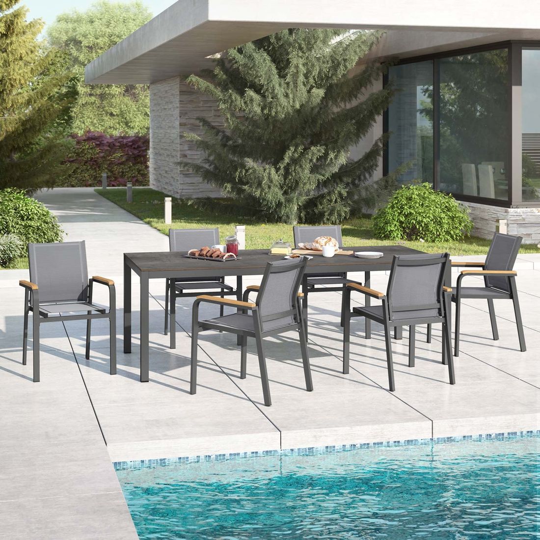 OUTLIV. Florenz Gartenmöbel-Set L (6 Plätze) Tisch 220x100cm