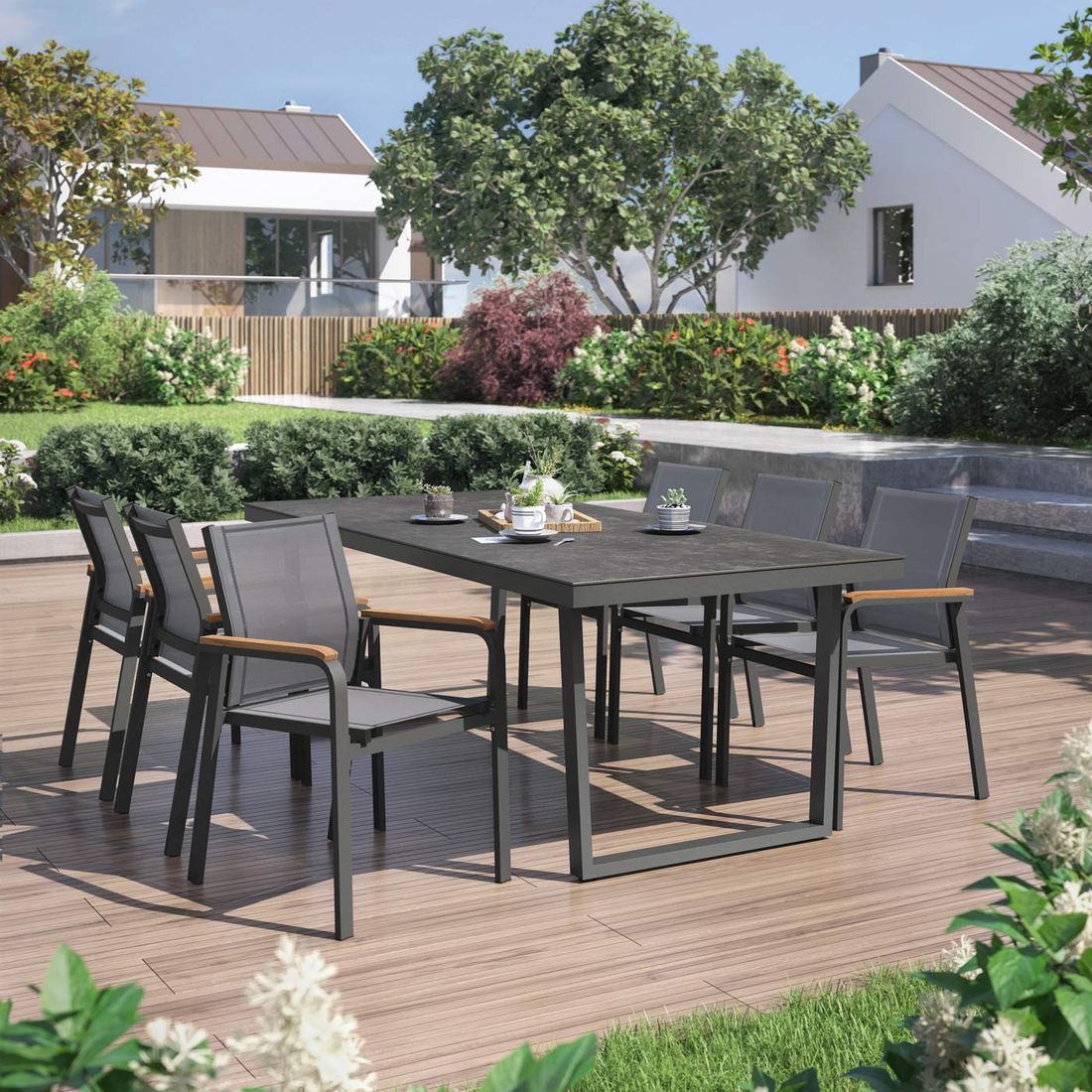 OUTLIV. Florenz Gartenmöbel-Set L (6 Plätze) Tisch 220x100cm Kufe