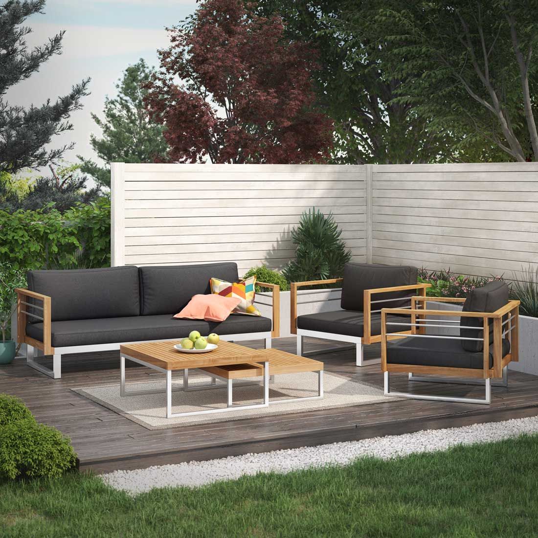 OUTLIV. Hawaii Gartensofa Edelstahl/Teak/Polster