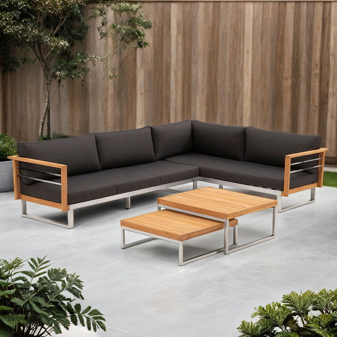 OUTLIV. Hawaii Ecklounge Edelstahl/Teak/Polster