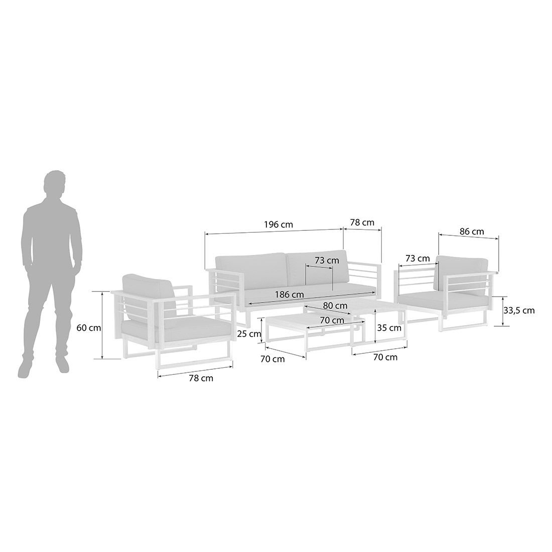 OUTLIV. Hawaii Loungeset inkl. Loungetisch Edelstahl/Teak/Spunpolyester
