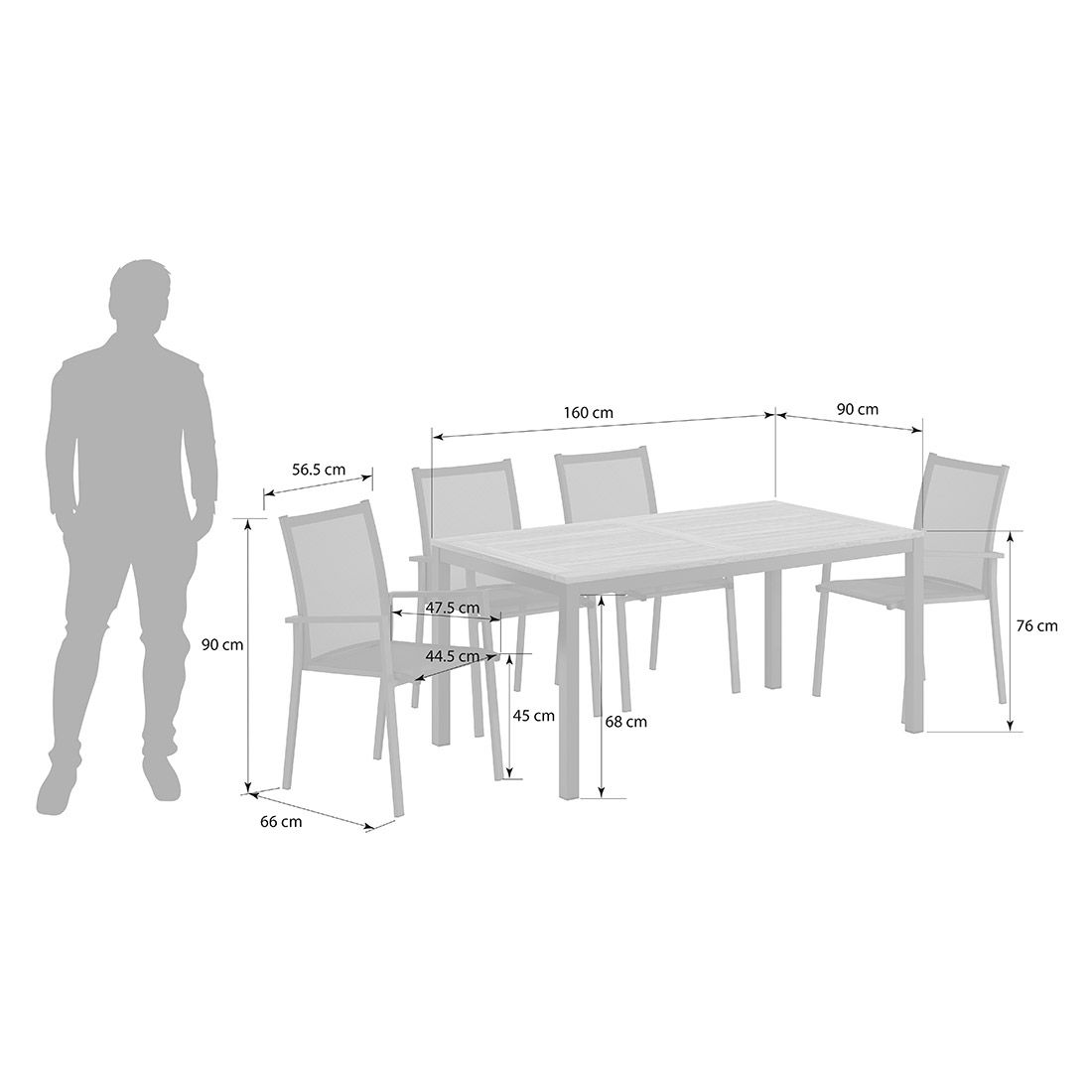 OUTLIV. Kobe Gartenmöbel-Set 5-tlg. Tisch 160x90cm