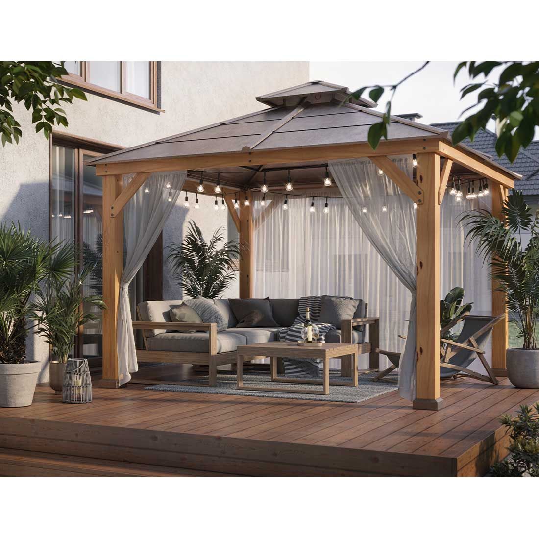 OUTLIV. Pavillon 335x335 cm Zedernholz/Stahl