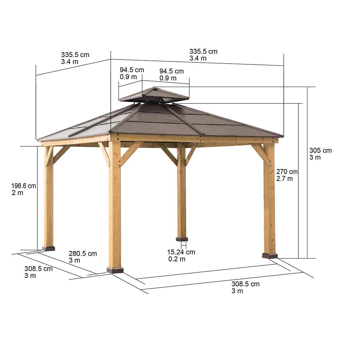 OUTLIV. Pavillon 335x335 cm Zedernholz/Stahl