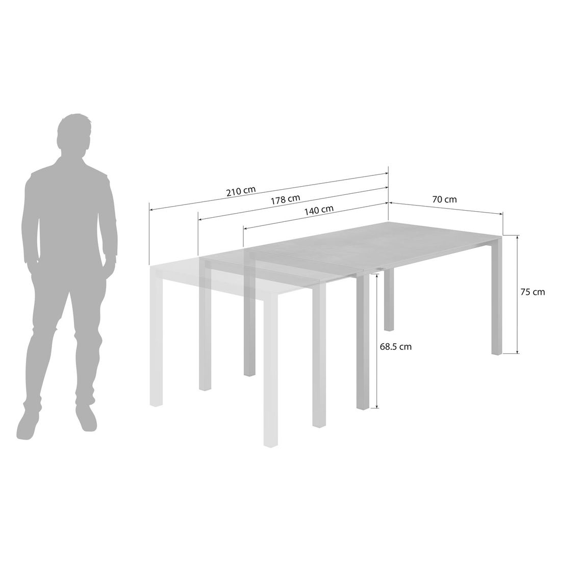 OUTLIV. Ausziehtisch 140/178,5/210x70cm Edelstahl/HPL