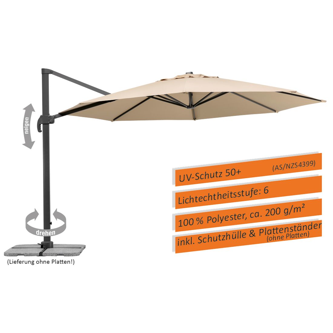 Schneider Rhodos Grande Ampelschirm Ø400cm