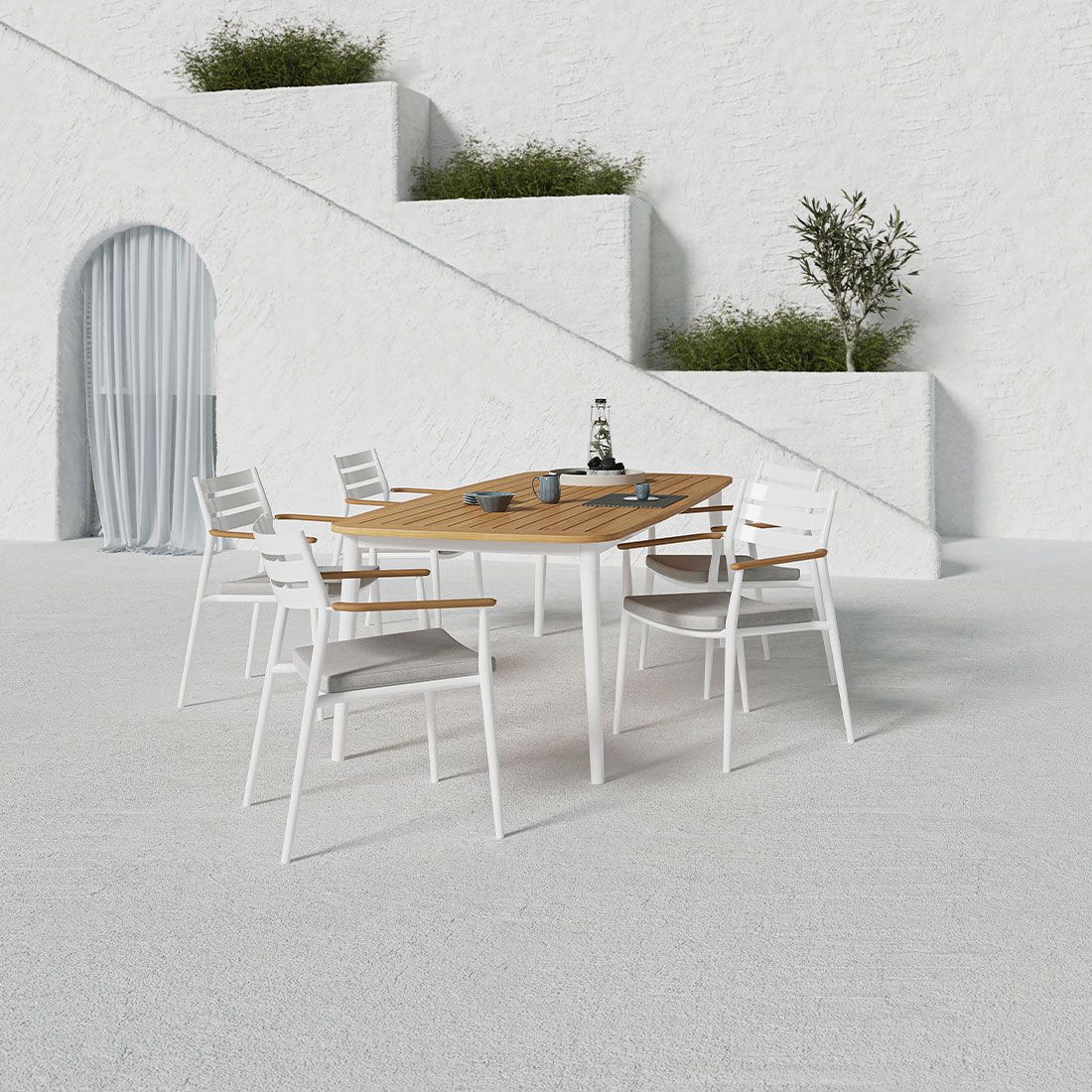 Solpuri Pia Stapelsessel Aluminium/Teak inkl. Kissen