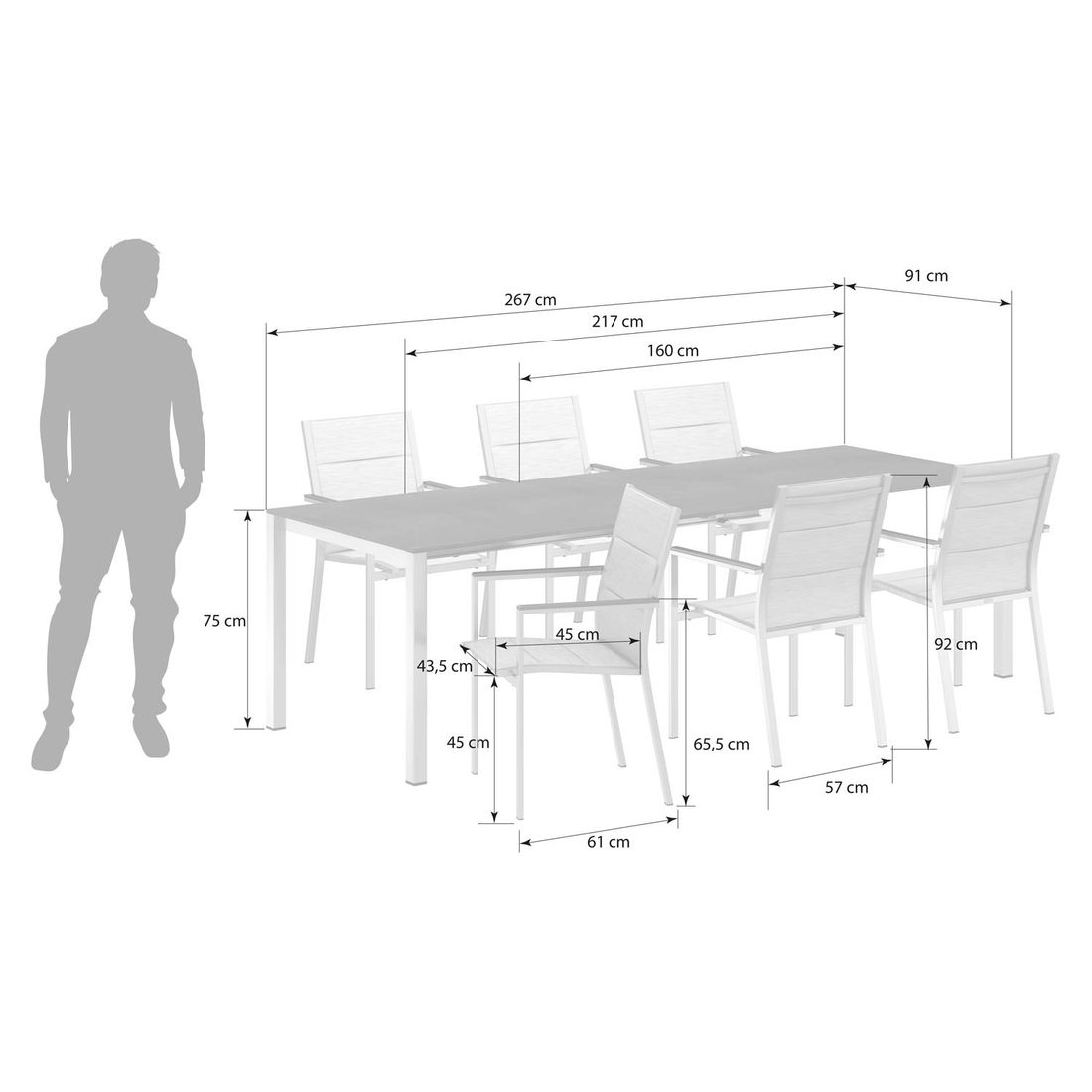 Stern Cardiff Gartenmöbel-Set 7-tlg. mit OUTLIV. Tisch 160/217/267x91cm