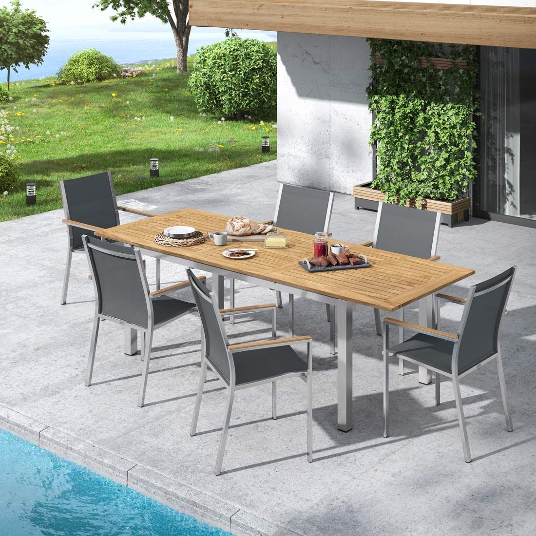 Stern Cardiff Gartenmöbel-Set L (6 Plätze) mit OUTLIV. Tisch 180/240x90cm