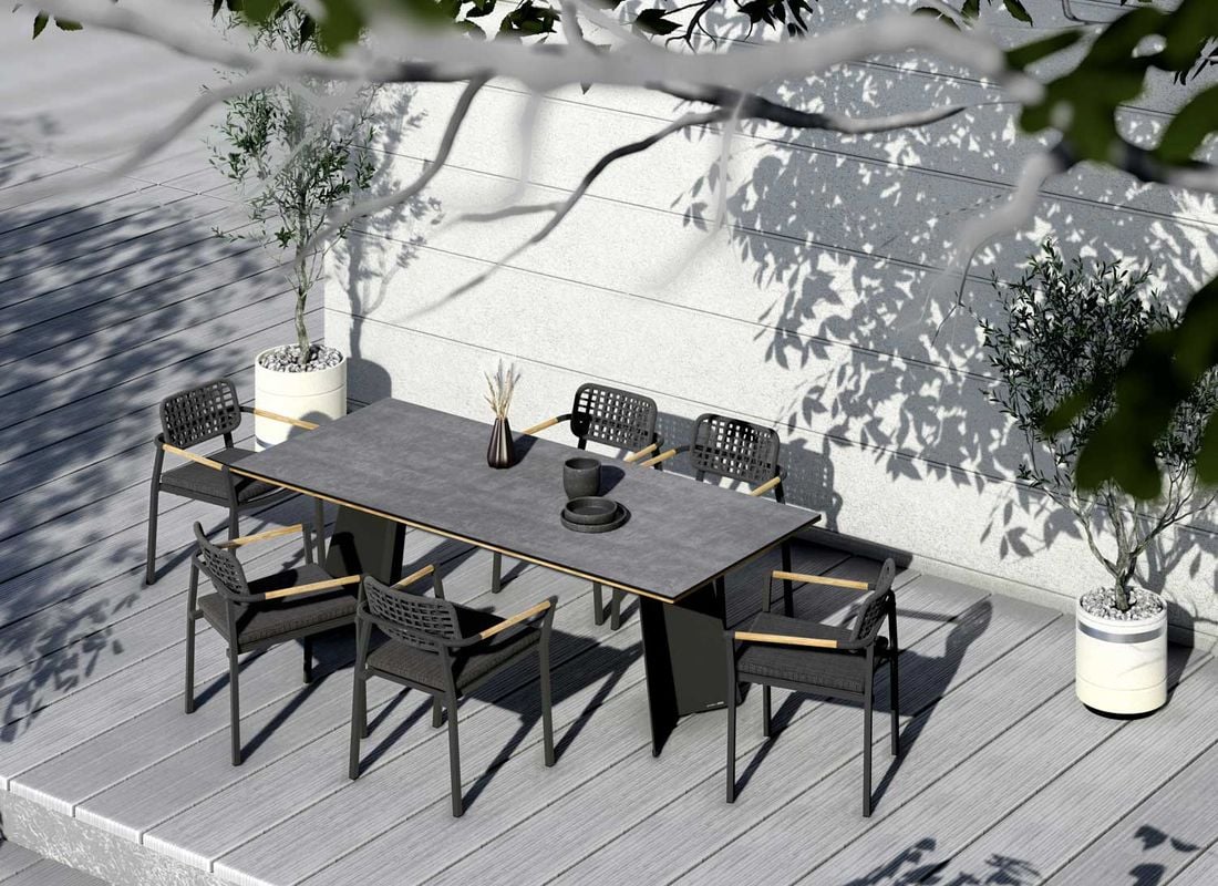 Zebra Ajax Gartentisch 230x100cm Stahl/Teak/HPL